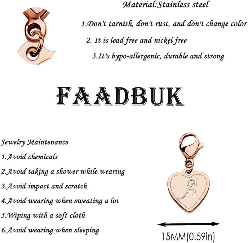 FAADBUK Initial Letter A-Z Alphabet Heart Charms for Jewelry Bracelet Keychain Necklace Initial Stainless steel Clasp Clip on Charm - Image 1
